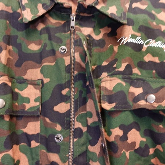 Army Green Camo Canvas Military Mens Jacket 2XL Chore Wanna Live Survive Weallin - Picture 7 of 11